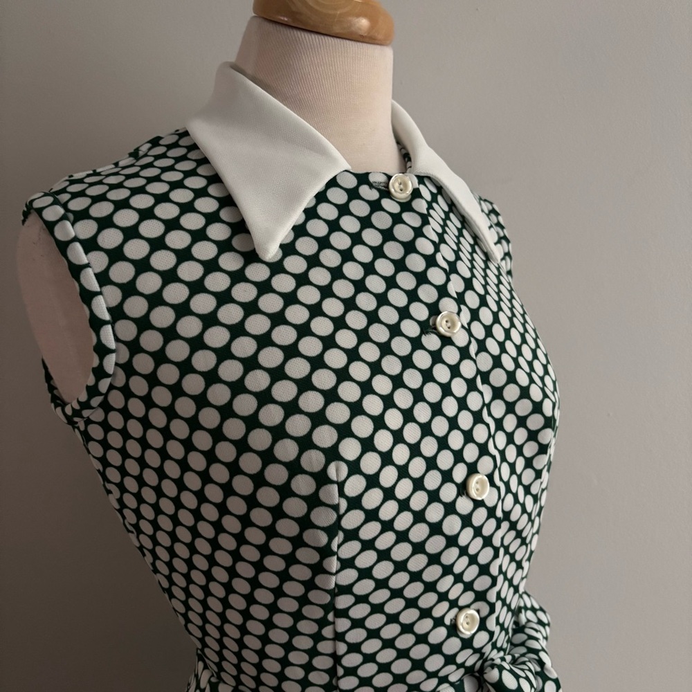 Vintage Green and White Polka Dot Mini Dress - Picture 5 of 12